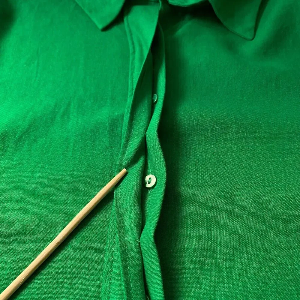 Zara Linen Blend Shirt Women M Shamrock Green 3/4 Kimono Sleeve Button Down NWOT - Picture 7 of 16